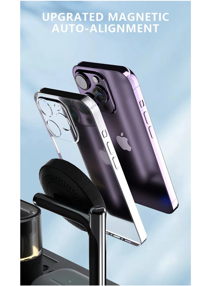 MOCOM 5-in-1 Colorful RGB Wireless Charging Station with Alarm Clock - Stylish Charging Dock for iPhone 15, 14, 13, 12  - Image 2