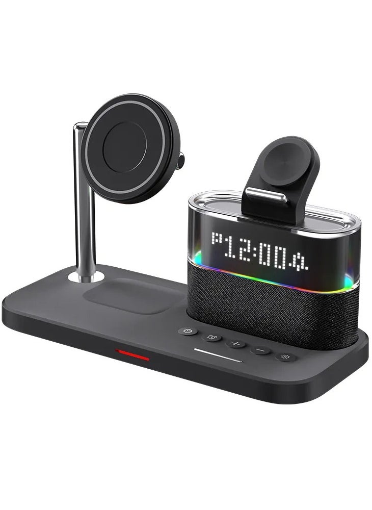 MOCOM - 5-in-1 Colorful RGB Wireless Charging Station with Alarm Clock - Stylish Charging Dock for iPhone 15, 14, 13, 12 - Image 1