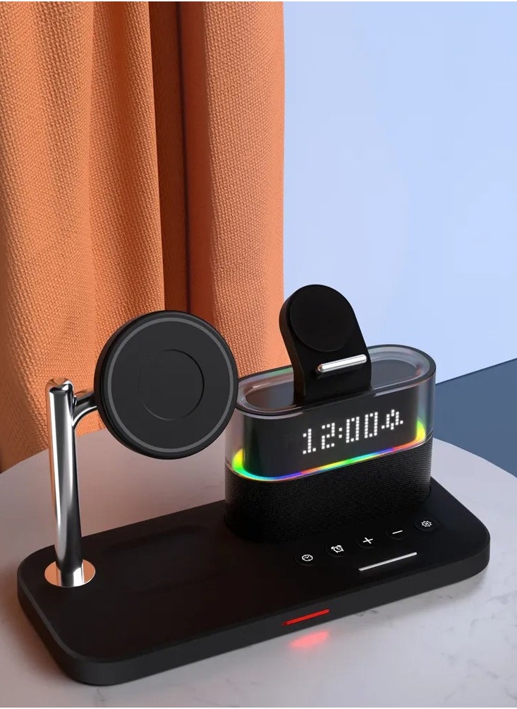 MOCOM - 5-in-1 Colorful RGB Wireless Charging Station with Alarm Clock - Stylish Charging Dock for iPhone 15, 14, 13, 12 - Image 1