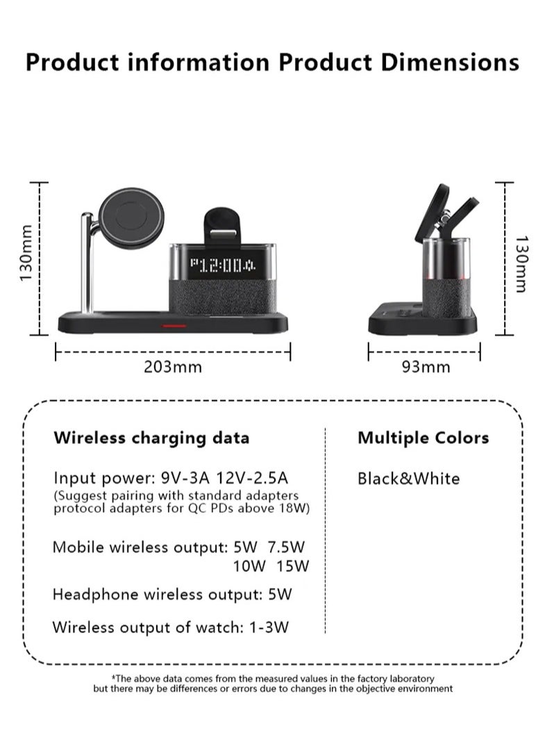 MOCOM - 5-in-1 Colorful RGB Wireless Charging Station with Alarm Clock - Stylish Charging Dock for iPhone 15, 14, 13, 12 - Image 1