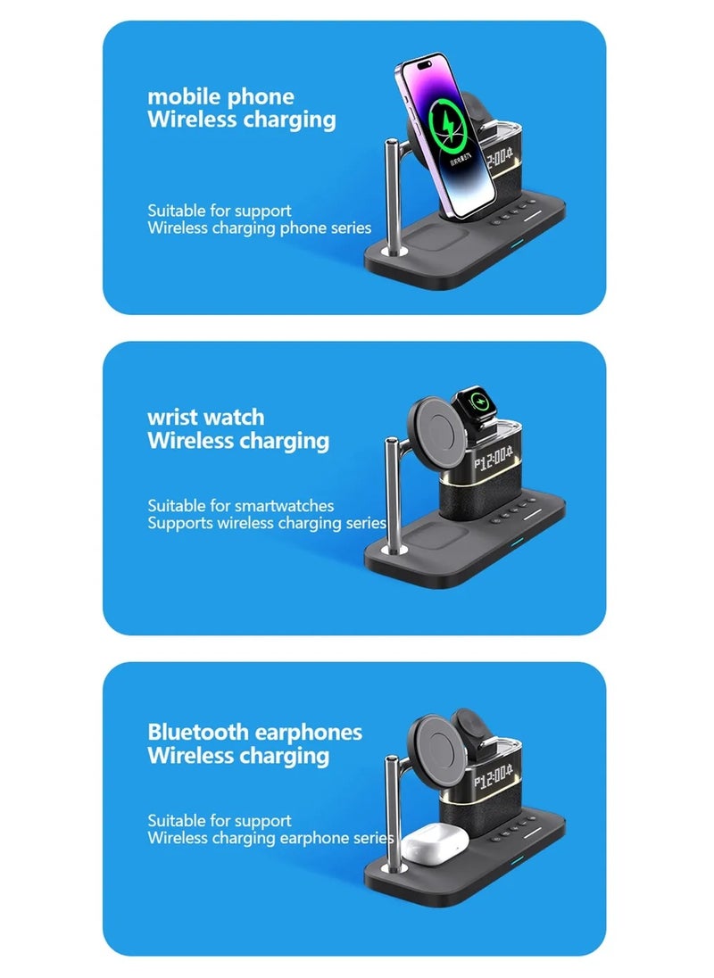 MOCOM - 5-in-1 Colorful RGB Wireless Charging Station with Alarm Clock - Stylish Charging Dock for iPhone 15, 14, 13, 12 - Image 1