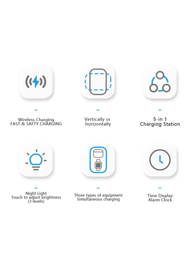 MOCOM - 5-in-1 Colorful RGB Wireless Charging Station with Alarm Clock - Stylish Charging Dock for iPhone 15, 14, 13, 12 - Image 1
