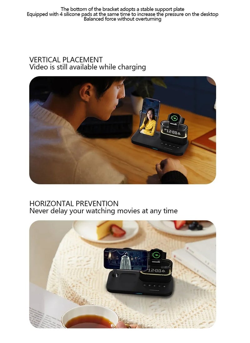 MOCOM - 5-in-1 Colorful RGB Wireless Charging Station with Alarm Clock - Stylish Charging Dock for iPhone 15, 14, 13, 12 - Image 1