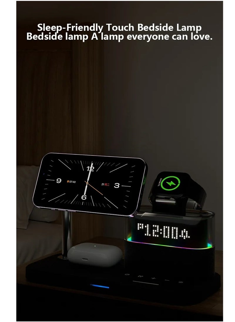 MOCOM - 5-in-1 Colorful RGB Wireless Charging Station with Alarm Clock - Stylish Charging Dock for iPhone 15, 14, 13, 12 - Image 1