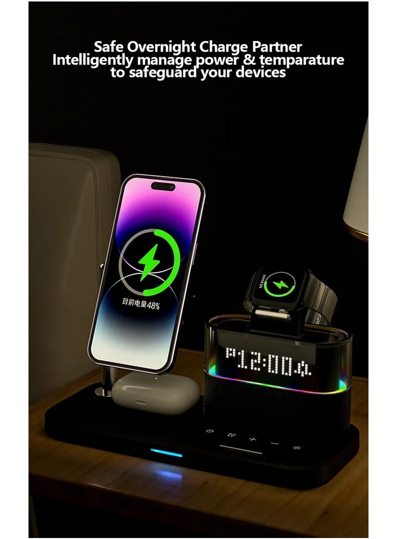 MOCOM - 5-in-1 Colorful RGB Wireless Charging Station with Alarm Clock - Stylish Charging Dock for iPhone 15, 14, 13, 12 - Image 1