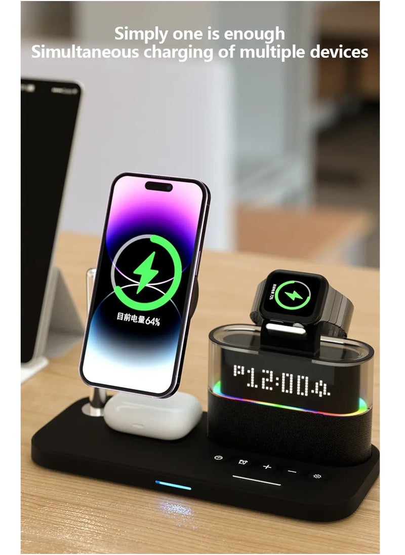 MOCOM - 5-in-1 Colorful RGB Wireless Charging Station with Alarm Clock - Stylish Charging Dock for iPhone 15, 14, 13, 12 - Image 1