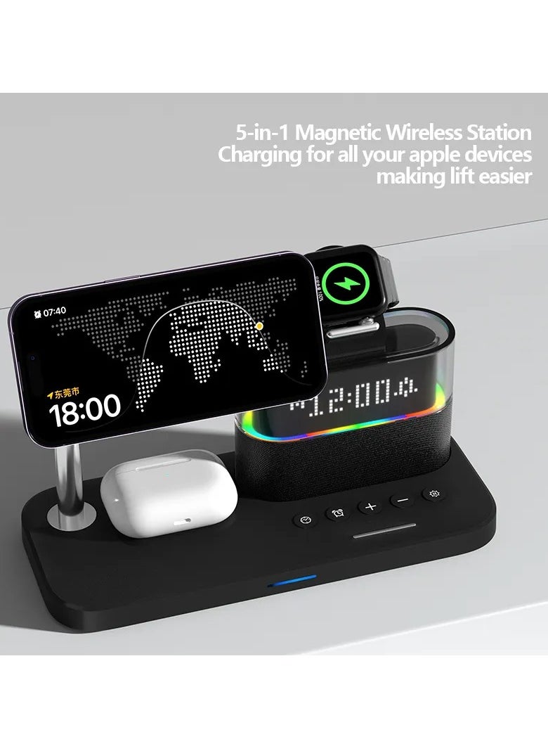 MOCOM - 5-in-1 Colorful RGB Wireless Charging Station with Alarm Clock - Stylish Charging Dock for iPhone 15, 14, 13, 12 - Image 1