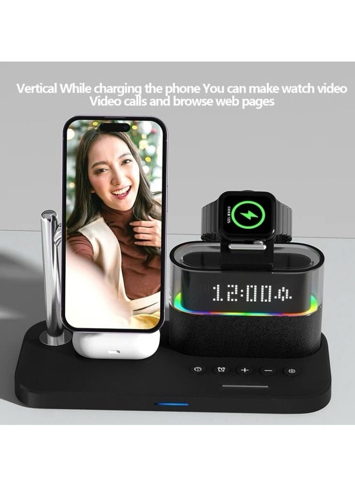 MOCOM - 5-in-1 Colorful RGB Wireless Charging Station with Alarm Clock - Stylish Charging Dock for iPhone 15, 14, 13, 12 - Image 1