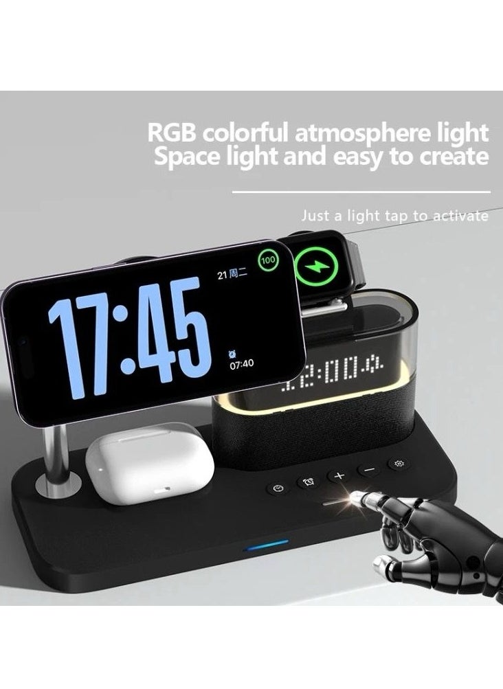 MOCOM - 5-in-1 Colorful RGB Wireless Charging Station with Alarm Clock - Stylish Charging Dock for iPhone 15, 14, 13, 12 - Image 1