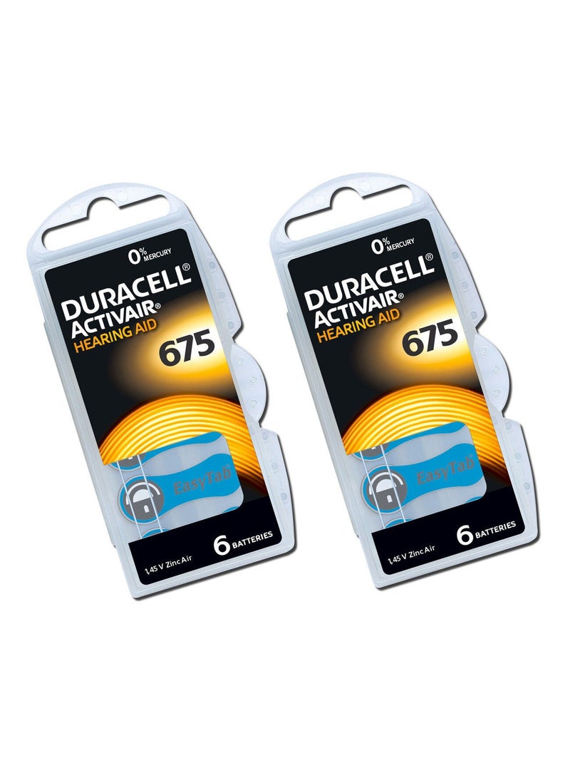 12-Pieces Duracell Activair (Size 675) Hearing Aid 1.45V Zinc-Air Hg0% Mercury Batteries