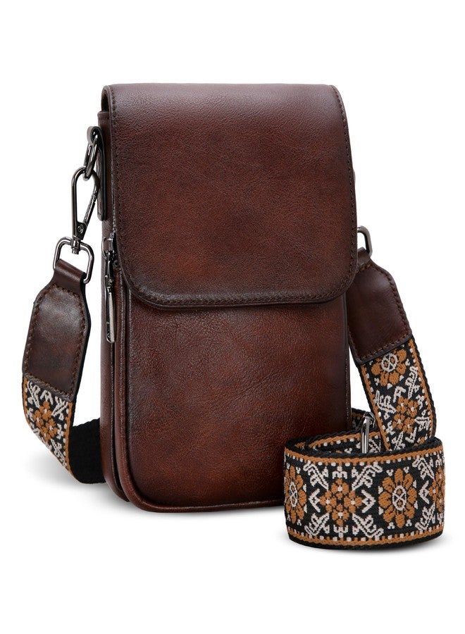 HESHE Leather Small Crossbody Bags for Women RFID Blocking Cell Phone Purse Anti-Theft Travel Bag with wide Straps (Coffee) - Image 1