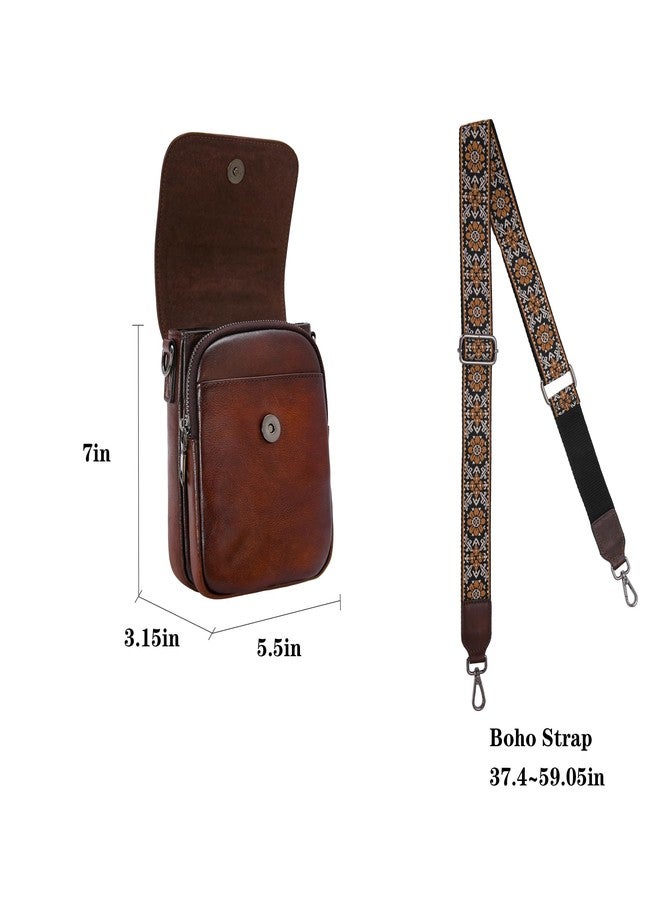 HESHE Leather Small Crossbody Bags for Women RFID Blocking Cell Phone Purse Anti-Theft Travel Bag with wide Straps (Coffee) - Image 5