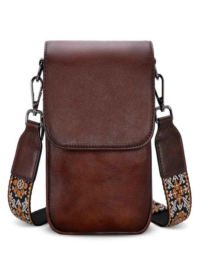 HESHE Leather Small Crossbody Bags for Women RFID Blocking Cell Phone Purse Anti-Theft Travel Bag with wide Straps (Coffee) - Image 4