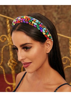 Wecoe Rhinestone Headband Women Girls Blue Diamond Padded Headband Fancy Sparkly Bling Glitter Headband Fashion Bulky Puffy Luxury Beaded Headband Costume Hair Accessories For Women Girls Gifts  - Image 2