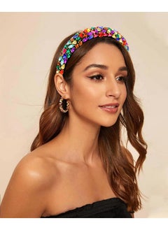 Wecoe Rhinestone Headband Women Girls Blue Diamond Padded Headband Fancy Sparkly Bling Glitter Headband Fashion Bulky Puffy Luxury Beaded Headband Costume Hair Accessories For Women Girls Gifts  - Image 3