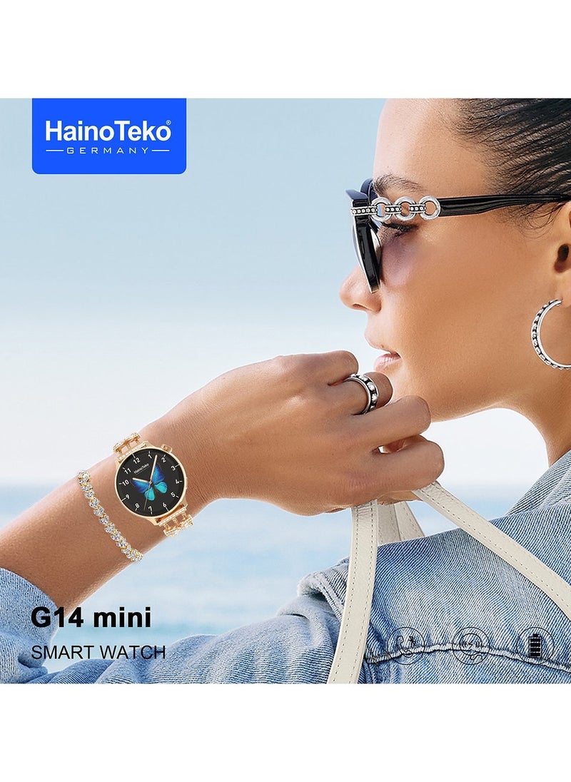Haino Teko Haino Teko G14 Mini Smart Watch With Stylish Analog Watch Beautifully Designed Bracelet and 3 Pair Straps Designed For Women Gold  - Image 2
