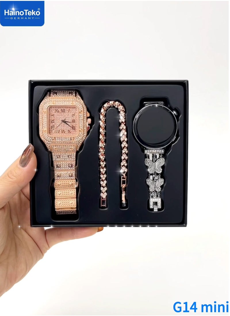 Haino Teko Haino Teko G14 Mini Smart Watch With Stylish Analog Watch Beautifully Designed Bracelet and 3 Pair Straps Designed For Women Gold  - Image 3