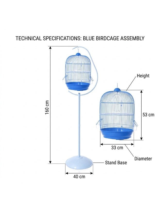 Dayang A309 Bird Cage with PED9930 Crescent Curved Stand Combo - Blue & White - Image 2