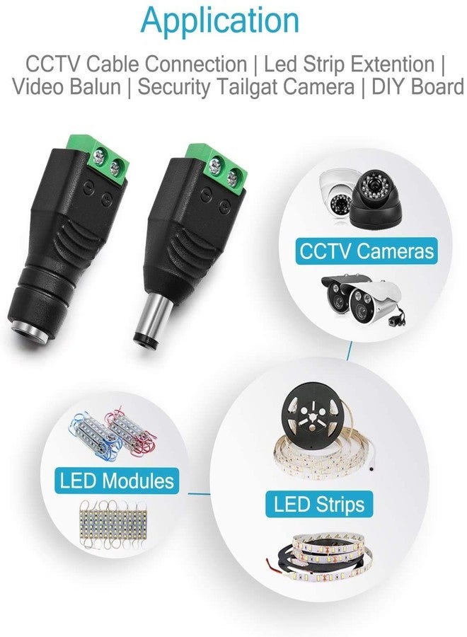 protium 5.5mm DC Male + Female Connector Set for Light strip controllers, amplifiers and CCTV camera (Male+Female), 3 Sets - Image 3