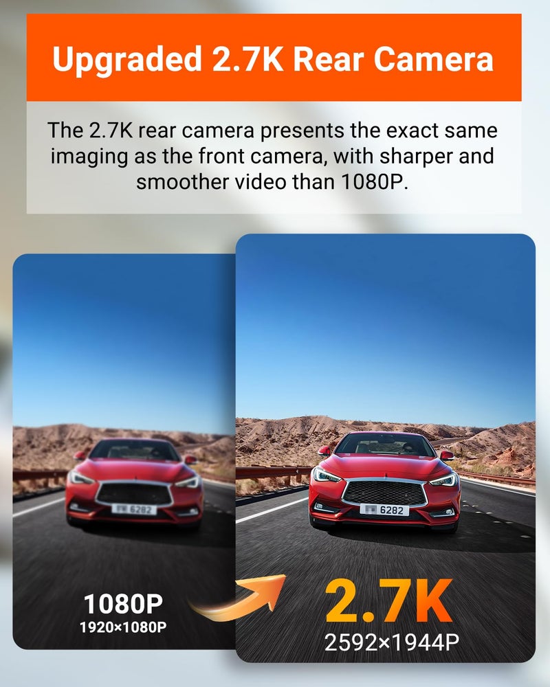 Vantrue E2 Dash Cam Front and Rear with Voice Control, 2.7K + 2.7K Dual Dash Camera for Cars, WiFi, GPS, STARVIS Night Vision, Buffered Parking Mode, G-Sensor, 2.45" IPS, 160°, WDR, Support 512GB - Image 3