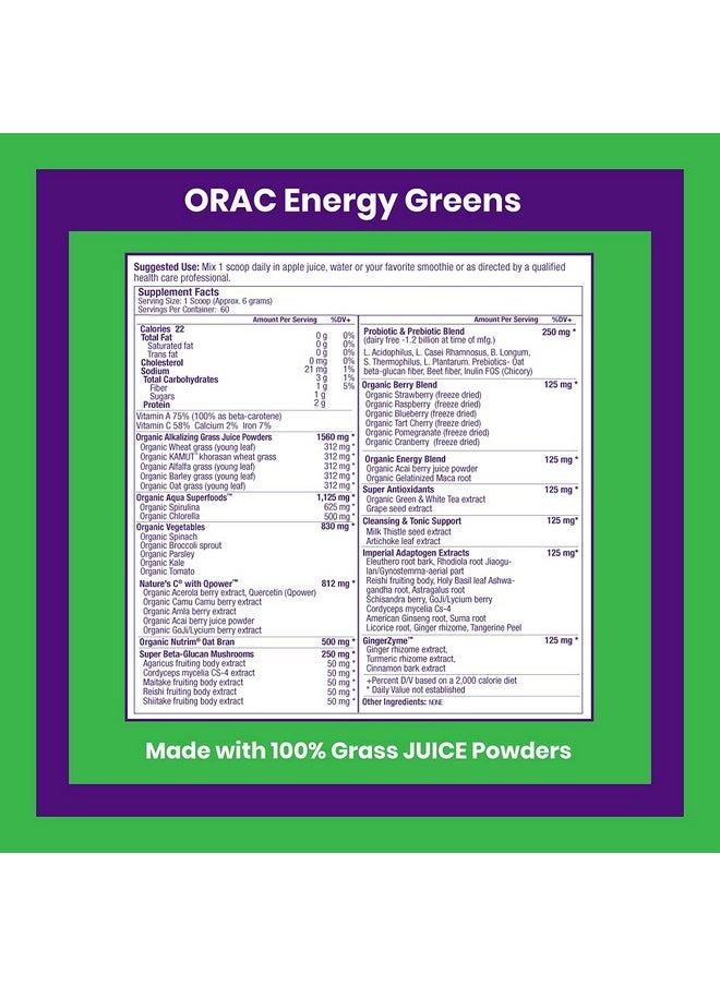 Orac Energy Greens Powder Extract Antioxidants Probiotics & Vitamin C Gluten Free Non Gmo 60 Servings - pzsku/Z1E478A6AC70583AFBE4CZ/45/_/1695134166/4a30231a-1338-4f7c-b57c-320a11f17443