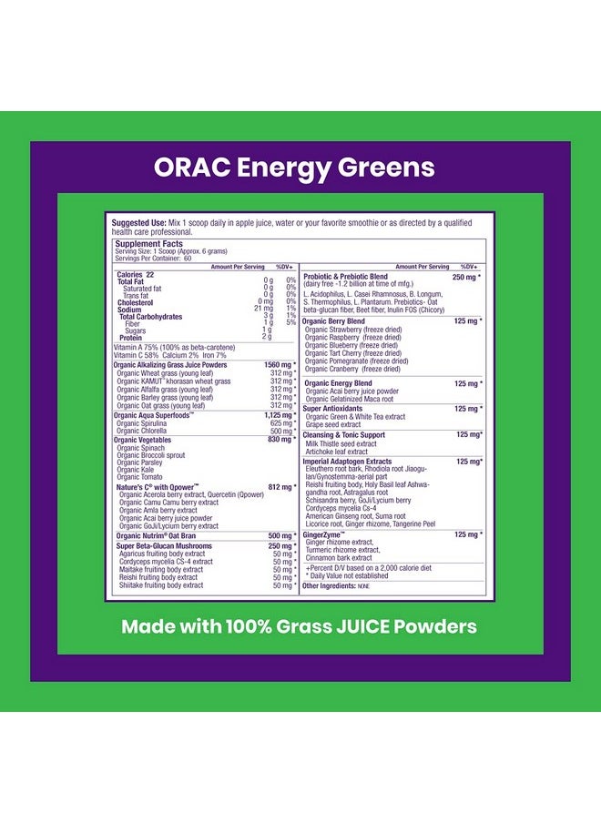 Paradise Herbs - Orac Energy Greens Powder Extract Antioxidants Probiotics & Vitamin C Gluten Free Non Gmo 60 Servings - Image 1