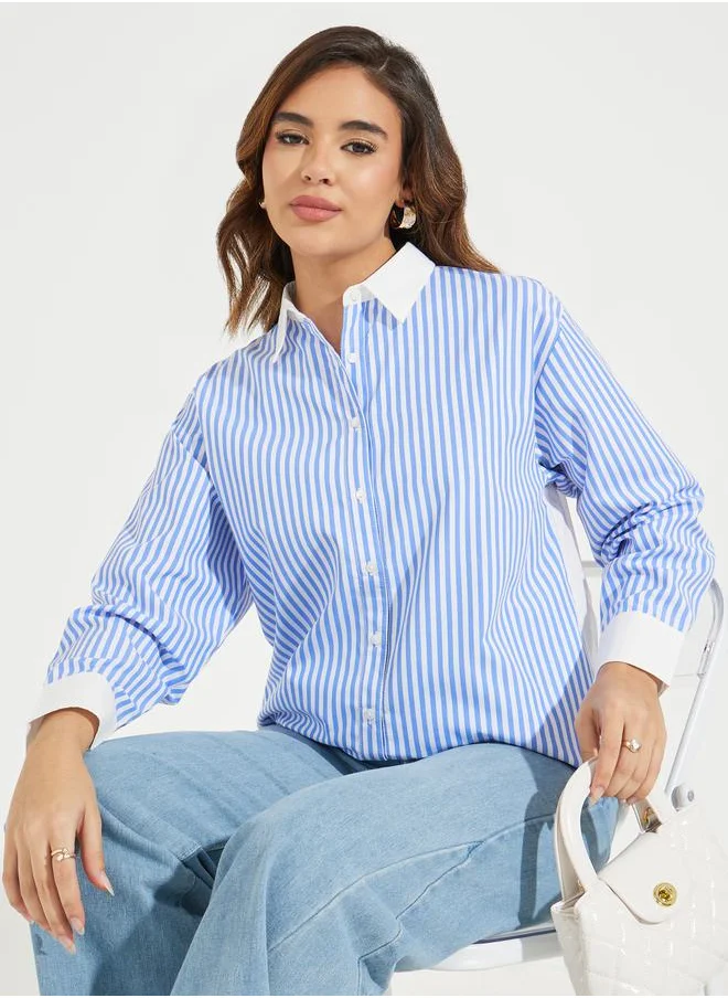 Styli Striped Oversized Shirt with Buttons