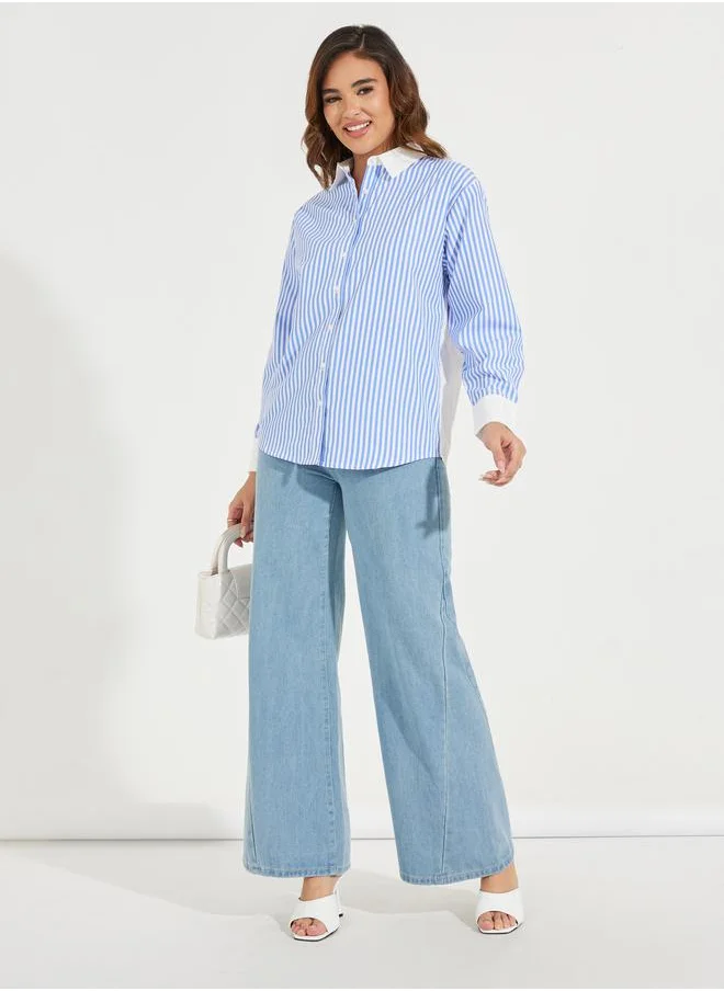 Styli Striped Oversized Shirt with Buttons