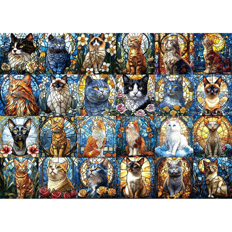 Blueforest 1000 Piece Puzzle for Adults Stained Glass Cats Mosaic Art Challenging Jigsaw Puzzle with Poster Game Night Gift 276x197 Inch - Image 3