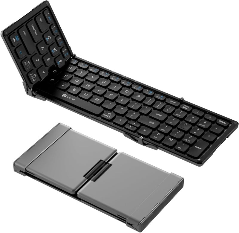 iClever Portable Keyboard, BK09 Foldable Bluetooth Keyboard with Number Pad for Travel and Business Trip, USB-C Rechargeable for Laptop, iPad, iPhone, Sync up to 3 Devices - Image 1