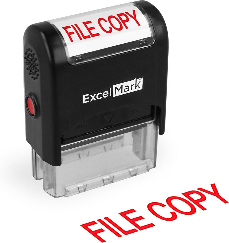 ExcelMark File Copy Self Inking Rubber Stamp - Red Ink - Image 1