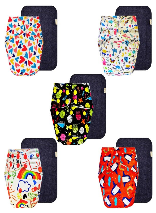 حفاضات قماشية فاخرة من دمبلدو مع حشوة سوداء (عبوة من 5) | مضادة للحساسية | تسمح بمرور الهواء | سريعة الجفاف | مثالية للأطفال الصغار | من 3 أشهر إلى 3 سنوات | للجنسين - Image 1
