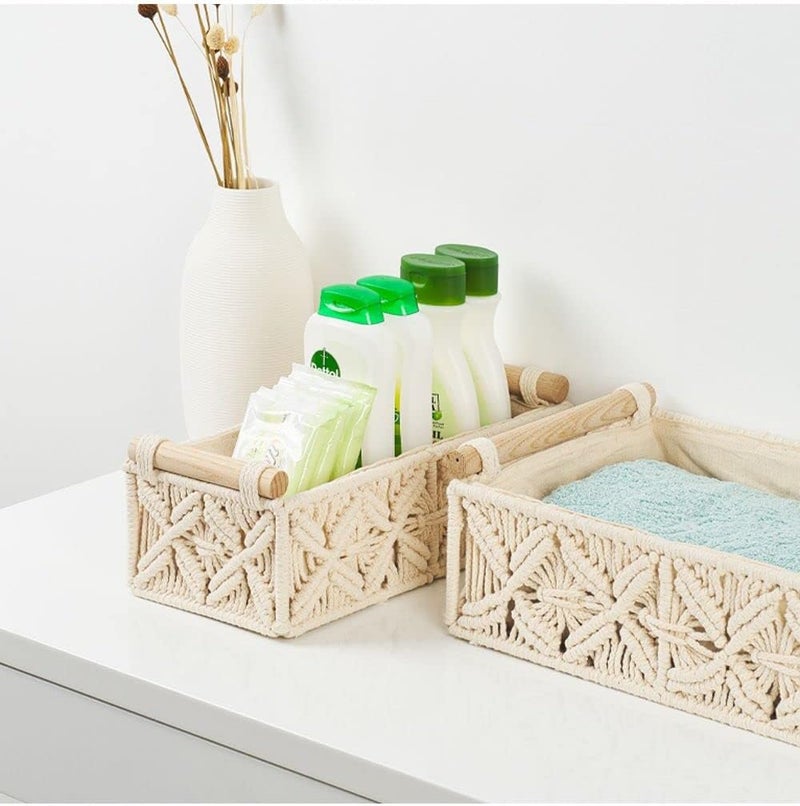 Homesmiths Small Cotton Rope Basket with Handle - Ivory - Image 4