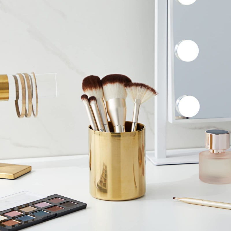 Juvale Desk Organizer Pen & Pencil Holder - 3.2 x 3.9 in, Gold Stainless Steel - Desk Supply Organizer with Gold Pen Cup, Makeup Brush Cup & Vanity Brush Holder - Image 3