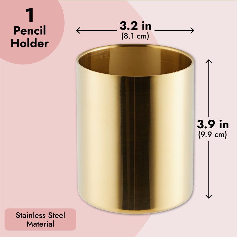 Juvale Desk Organizer Pen & Pencil Holder - 3.2 x 3.9 in, Gold Stainless Steel - Desk Supply Organizer with Gold Pen Cup, Makeup Brush Cup & Vanity Brush Holder - Image 5