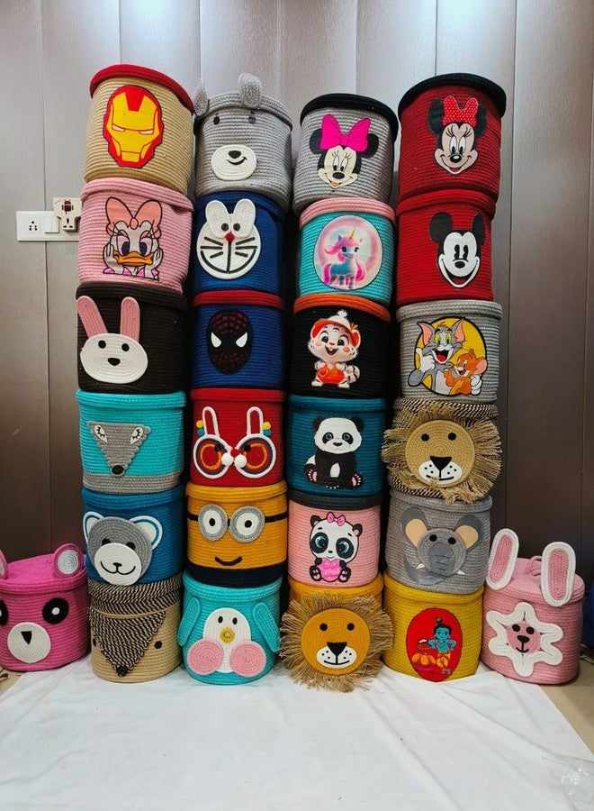 Jutepie Animal Storage Basket for Kids, Giraffe Rope Storage Basket for Baby Diaper, Stuffed Animal Storage Bin Rope Basket for Kids Toy, Baby Laundry Baskets (lion) (mickey) - Image 2