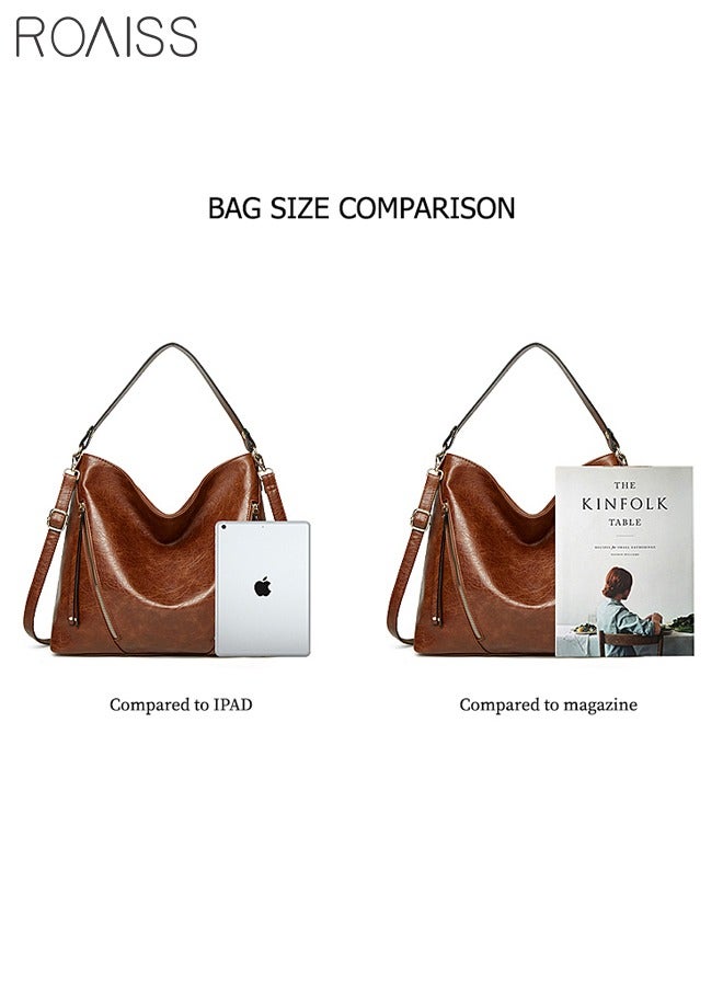 roaiss 2-Piece Large Capacity Leather Tote Bag Shopping Handbag Travel Crossbody Bag With Wallet Set for Women - Shoulder Bag with Top Handle  - Image 5