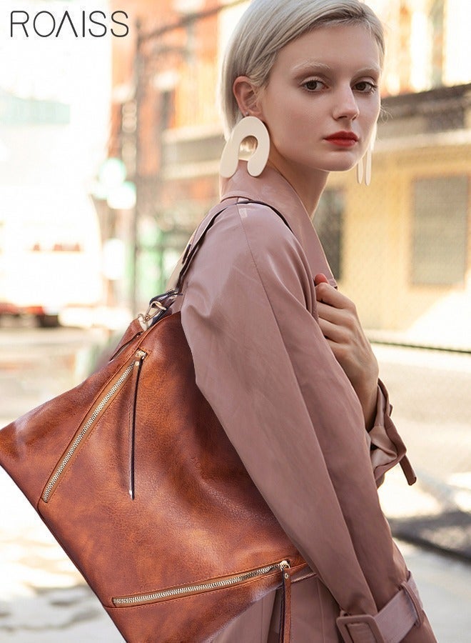 roaiss Women 2-Piece Large Capacity Leather Tote Bag Shopping Handbag Travel Crossbody Bag with Wallet Set for Women Shoulder Bag with Top Handle Multiple Compartments Shopper Brown - Image 3