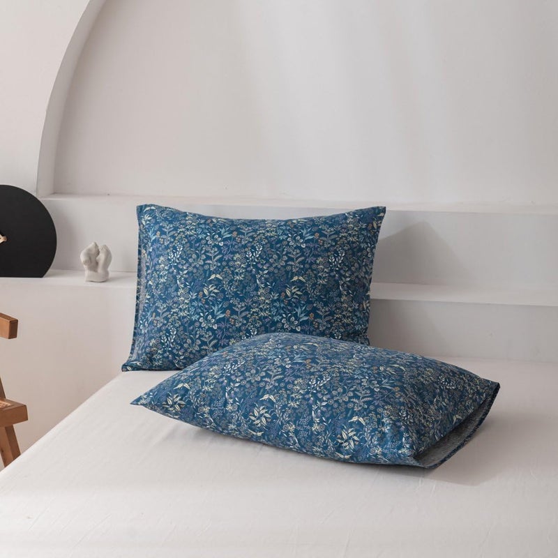 AMWAN Blue Floral Duvet Cover King Soft Cotton Flower Pattern Blue Duvet Cover Garden Style Botanical Floral Bedding Sets 1 Duvet Cover with 2 Pillowcases Vintage Floral Duvet Comforter Cover King - Image 5