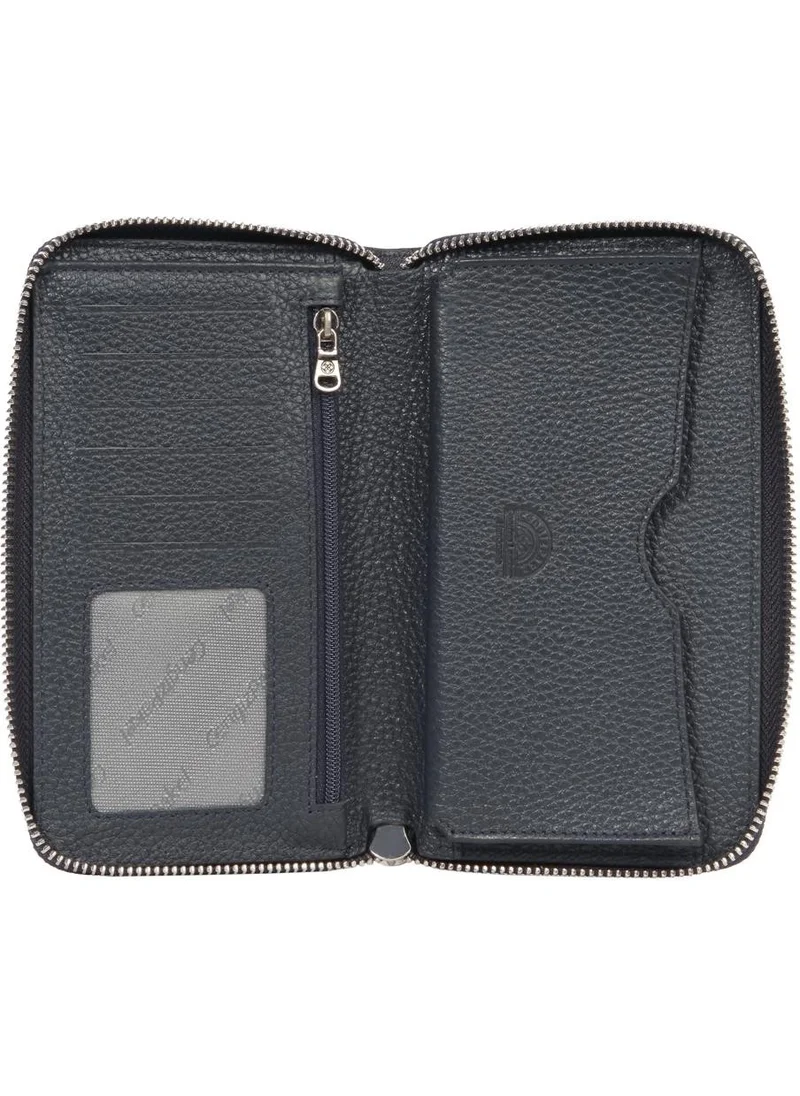 Cengiz Pakel Genuine Leather Portfolio/wallet with Phone Compartment - 65580 - Navy Blue