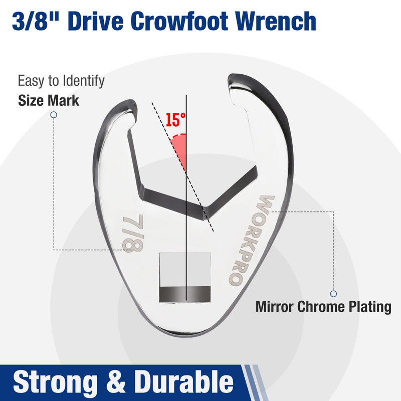 WORKPRO 3/8" Drive Flare Nut Wrench Set, 10-piece Crowfoot Flare Nut Tool Kit, SAE 3/8-1in, Steel Wrench With Storage Rail for Nut Removal - Image 2