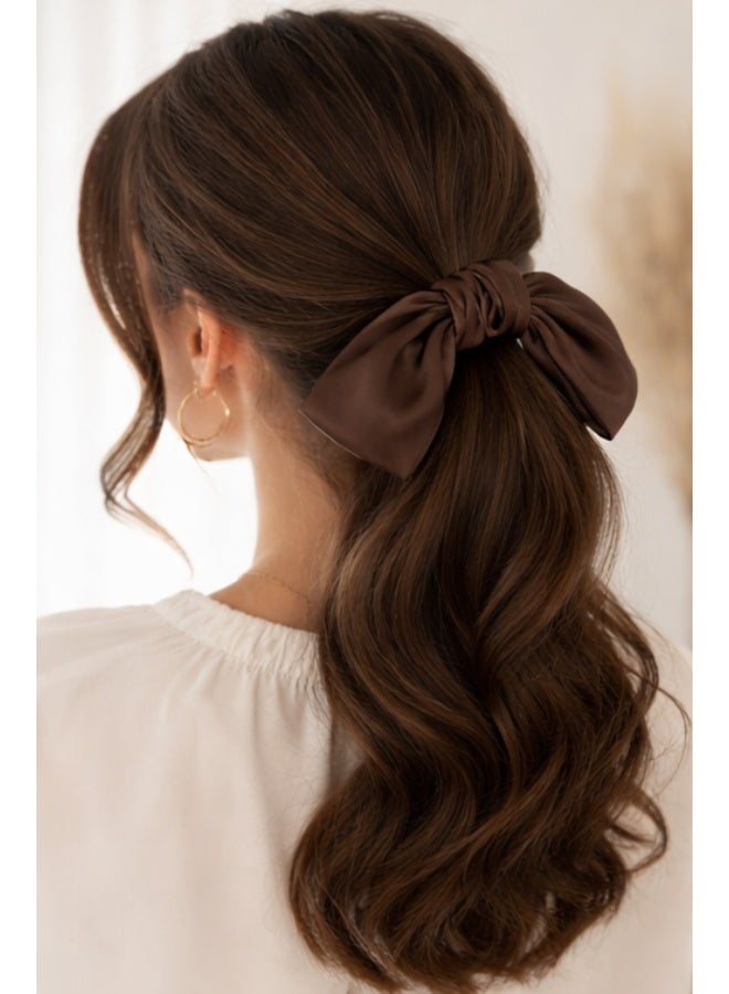 Satin Bow Scrunchie – Classic Hair Tie Chocolate Brown - Image 3