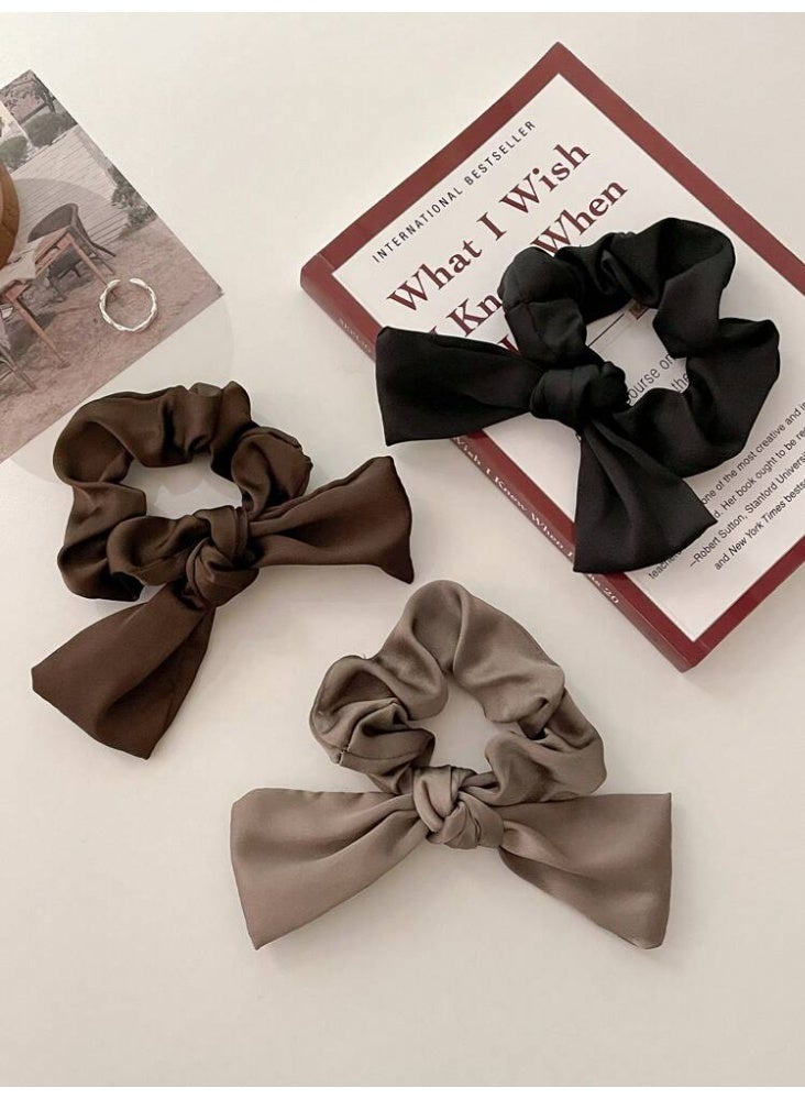 Satin Bow Scrunchie – Classic Hair Tie Chocolate Brown - Image 4