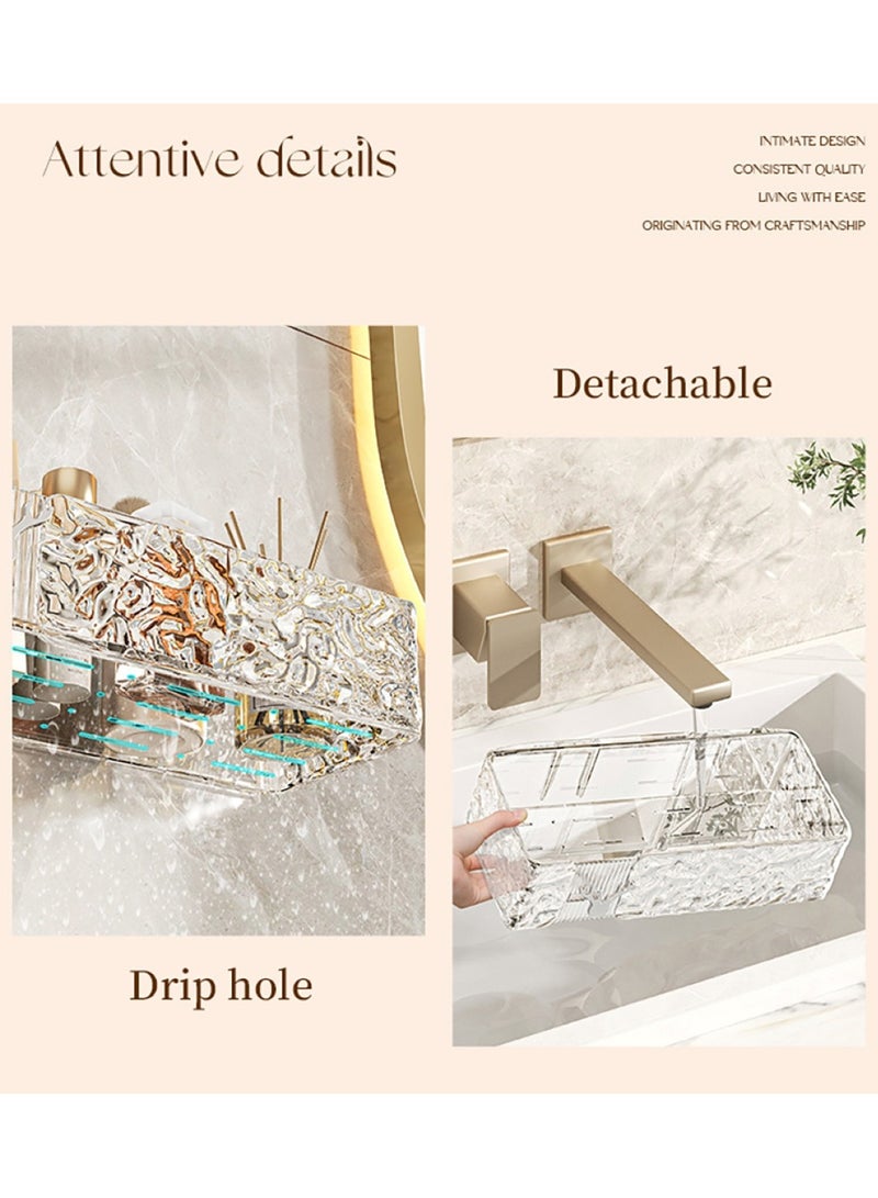 AQUILUX Shower Caddy Shelf, Set Of 2pcs, Bathroom Shelf Perfect For Bathroom Organizer And Storage, No-Drilling Shower Organizer, Transparent ABS+PET Bathroom Accessories (Transparent White) - Image 5