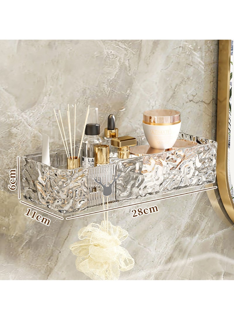 AQUILUX Shower Caddy Shelf, Set Of 2pcs, Bathroom Shelf Perfect For Bathroom Organizer And Storage, No-Drilling Shower Organizer, Transparent ABS+PET Bathroom Accessories (Transparent White) - Image 2