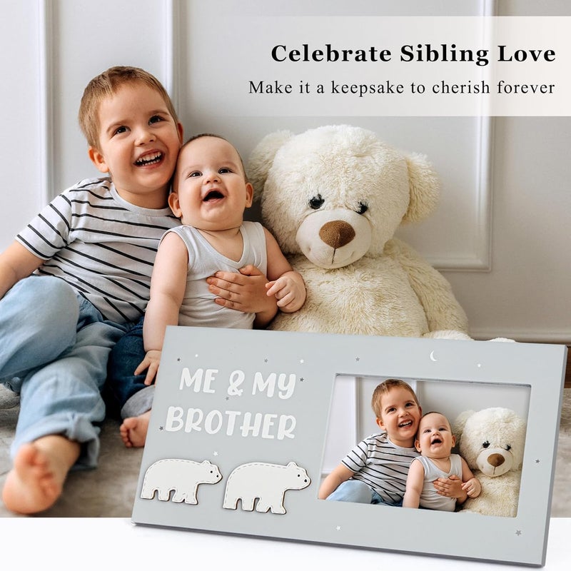 ifeolo Me and My Brother Picture Frame Sibling Keepsake Photo Frame Baby Gift for Baby Shower for Newborn Toddler Boy Little Sister Big Brother Gift Little Boy Big Sister Gender Neutral Nursery Decor - Image 4