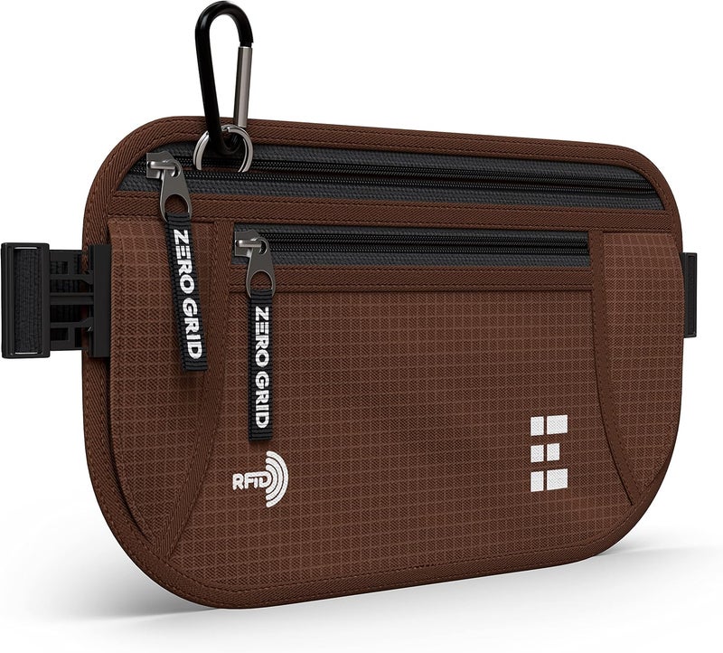 Zero Grid Money Belt for Secure Travel - RFID Blocking Slim Passport Holder - Hidden Waist Pouch for Cash, Credit Cards, Documents - Concealable Under Clothes, Water-Resistant Slim Fanny Pack for Men and Women - Image 1