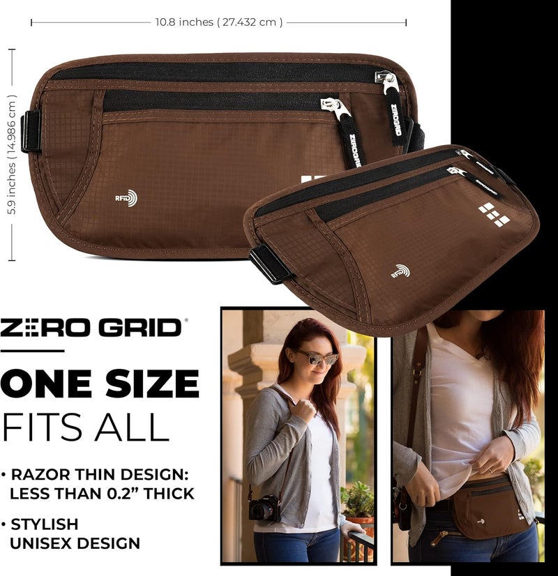 Zero Grid Money Belt for Secure Travel - RFID Blocking Slim Passport Holder - Hidden Waist Pouch for Cash, Credit Cards, Documents - Concealable Under Clothes, Water-Resistant Slim Fanny Pack for Men and Women - Image 2
