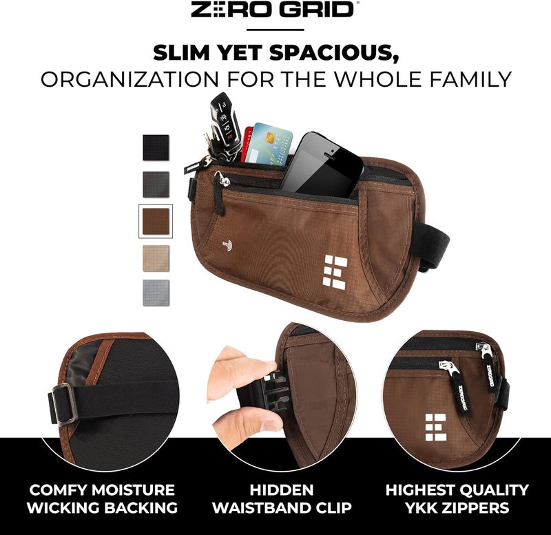 Zero Grid Money Belt for Secure Travel - RFID Blocking Slim Passport Holder - Hidden Waist Pouch for Cash, Credit Cards, Documents - Concealable Under Clothes, Water-Resistant Slim Fanny Pack for Men and Women - Image 4