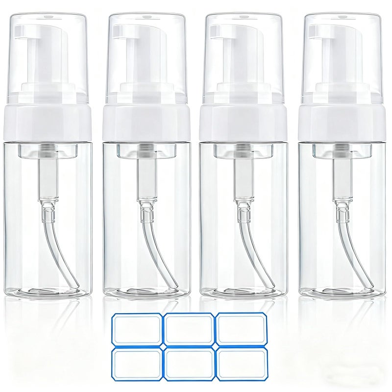 AskBed 4 Pack 3.4 Oz (100ml) TSA Approved Travel Size Foam Pump Bottles for Toiletries Clear Travel Size Bottles Leak Proof with Labels - Image 1